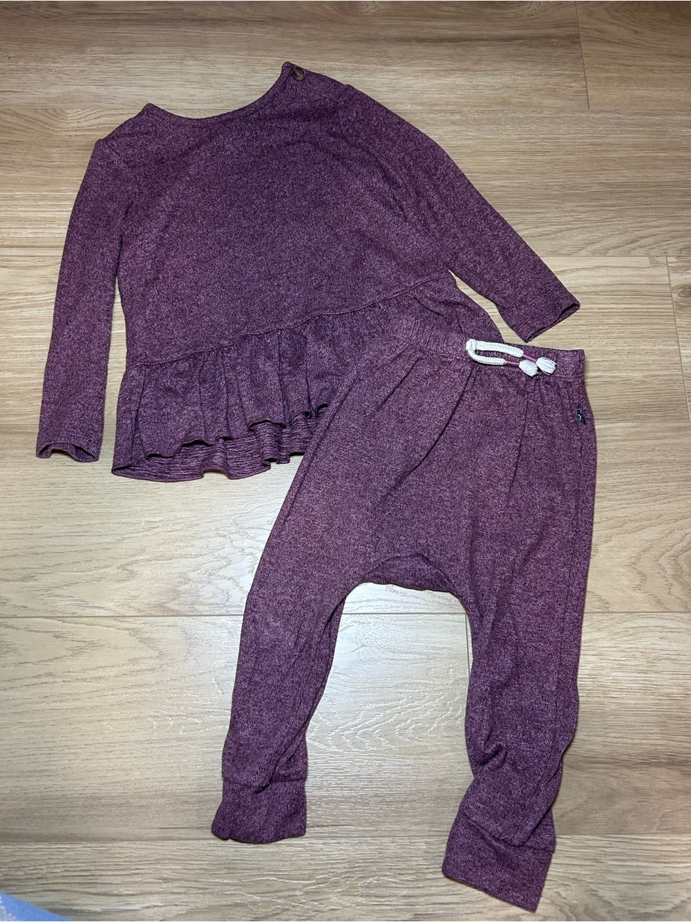 Toddler Girls Knit Peplum Top & Jogger Pants Matching Set - Purple